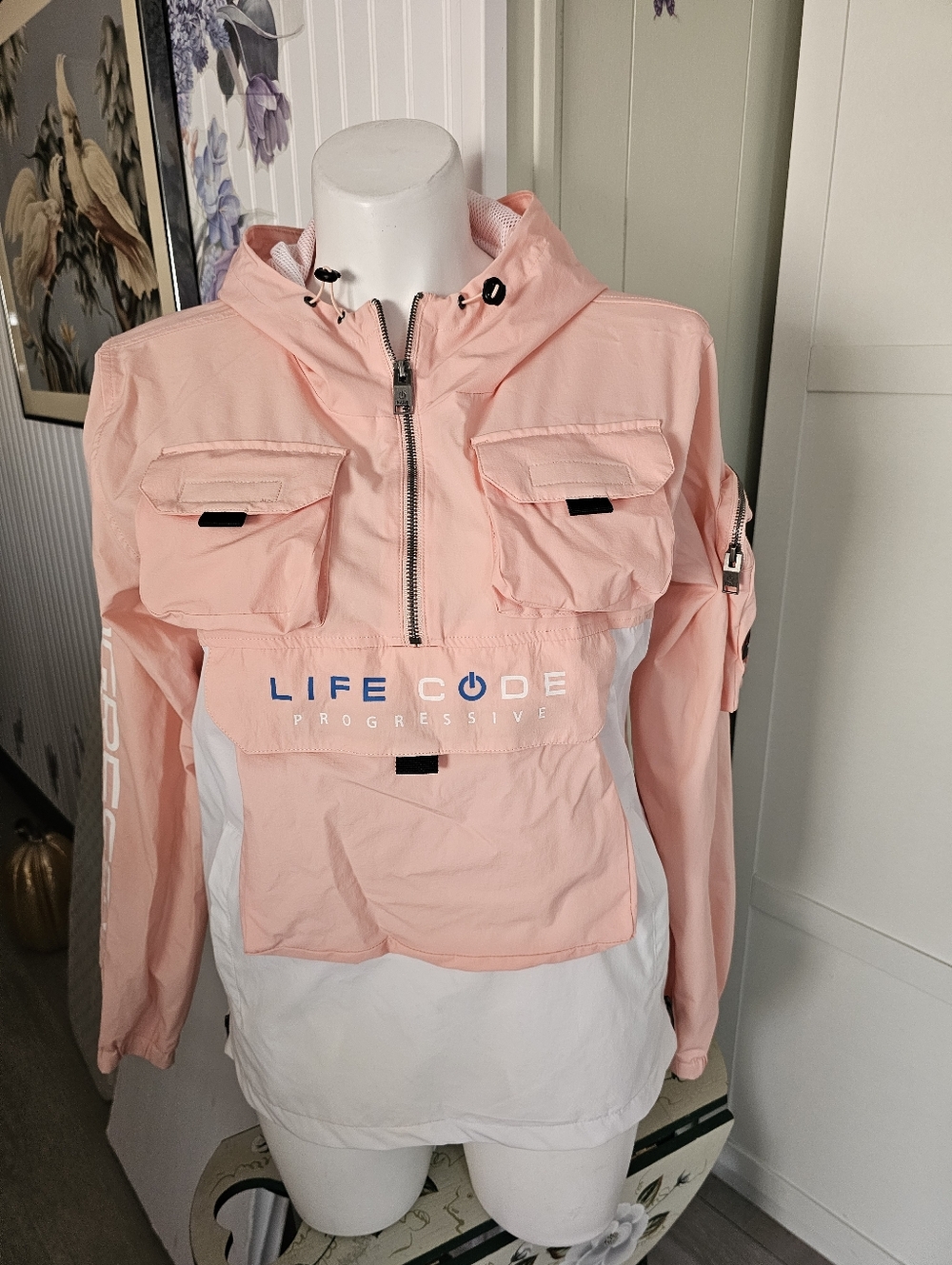 Life Code Progressive J03 Pink Pullover Windbreaker Women's Large Utility Anorak